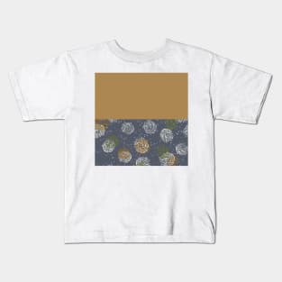 Gold Horizontal Split Colorful Pinecone Pattern on Dark Gray Kids T-Shirt